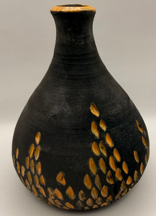 Raku Vase Schwarz Orange